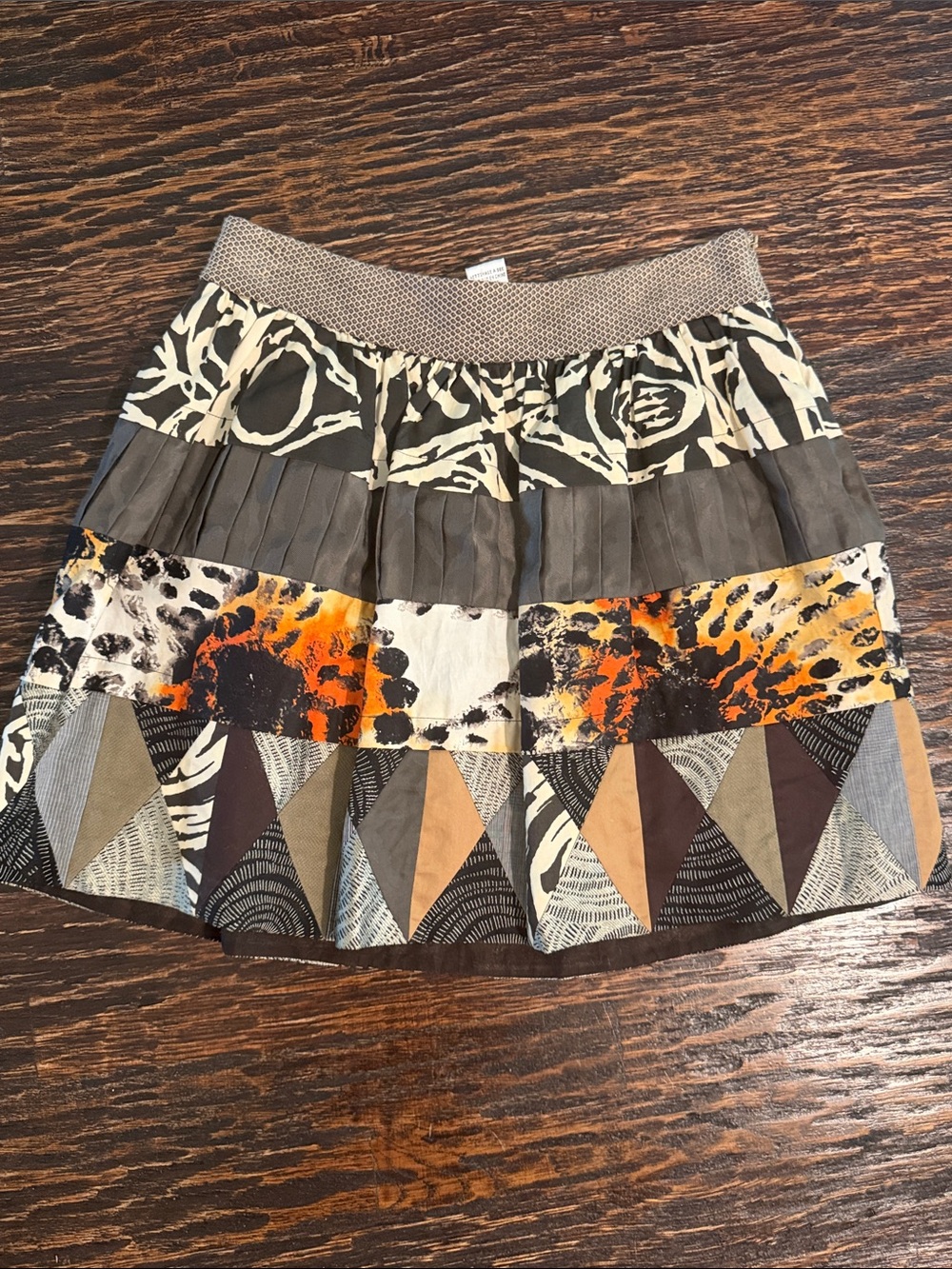 Diane Von Furstenberg Multi-Print Mini Skirt in Cream, Brown and Orange